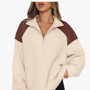 Women’s Cream and Brown Quarter-Zip Sweater
